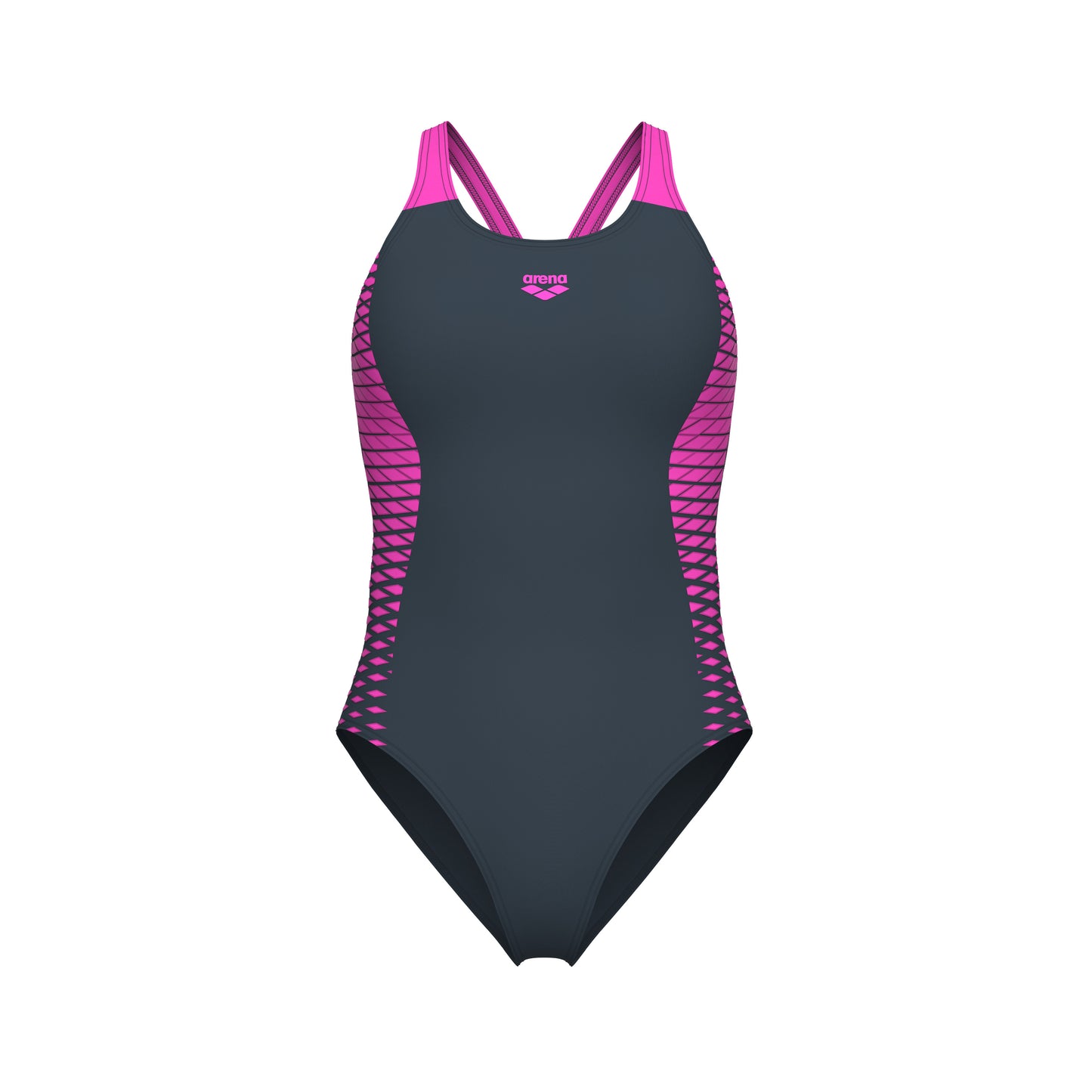 WOMEN'S ARENA OPENINGS SWIMSUIT V BACK ASPHALT