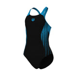 GIRL'S ARENA OPENINGS SWIMSUIT V BACK BLACK-TURQUOISE