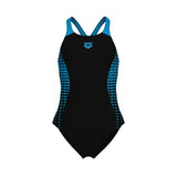 GIRL'S ARENA OPENINGS SWIMSUIT V BACK BLACK-TURQUOISE