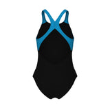 GIRL'S ARENA OPENINGS SWIMSUIT V BACK BLACK-TURQUOISE