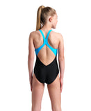 GIRL'S ARENA OPENINGS SWIMSUIT V BACK BLACK-TURQUOISE