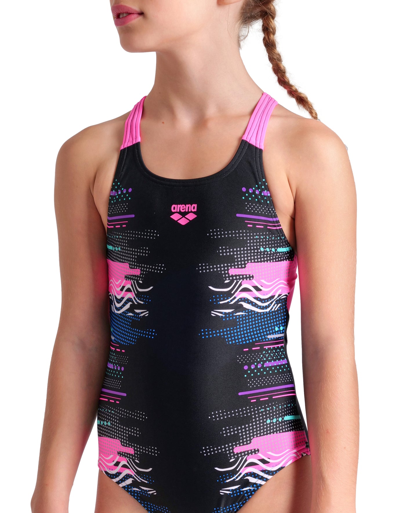 GIRL'S ARENA RHYTHM SWIMSUIT V BACK BLACK MULTI