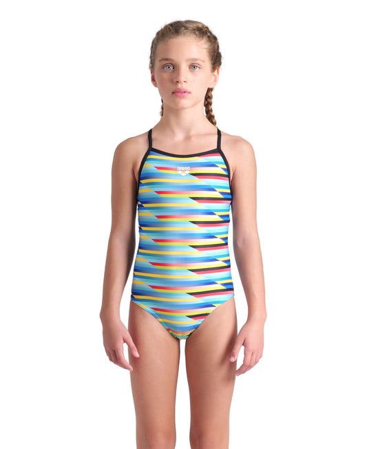 GIRL'S ARENA RACING STRIPE SWIMSUIT LIGHTDROP BACK