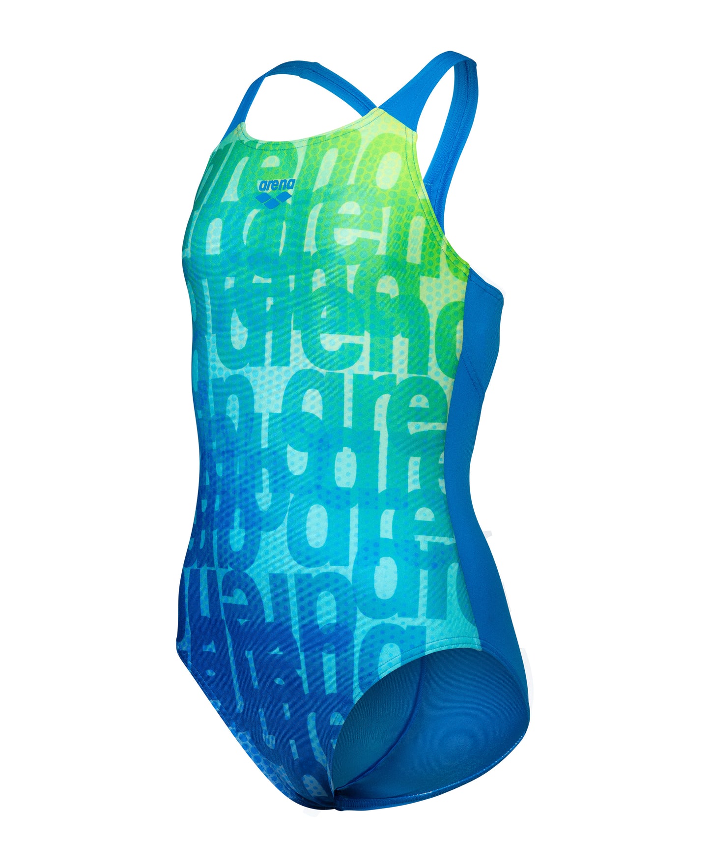 GIRL'S ARENA MULTI COLOURS SWIMSUIT V BACK BLUE