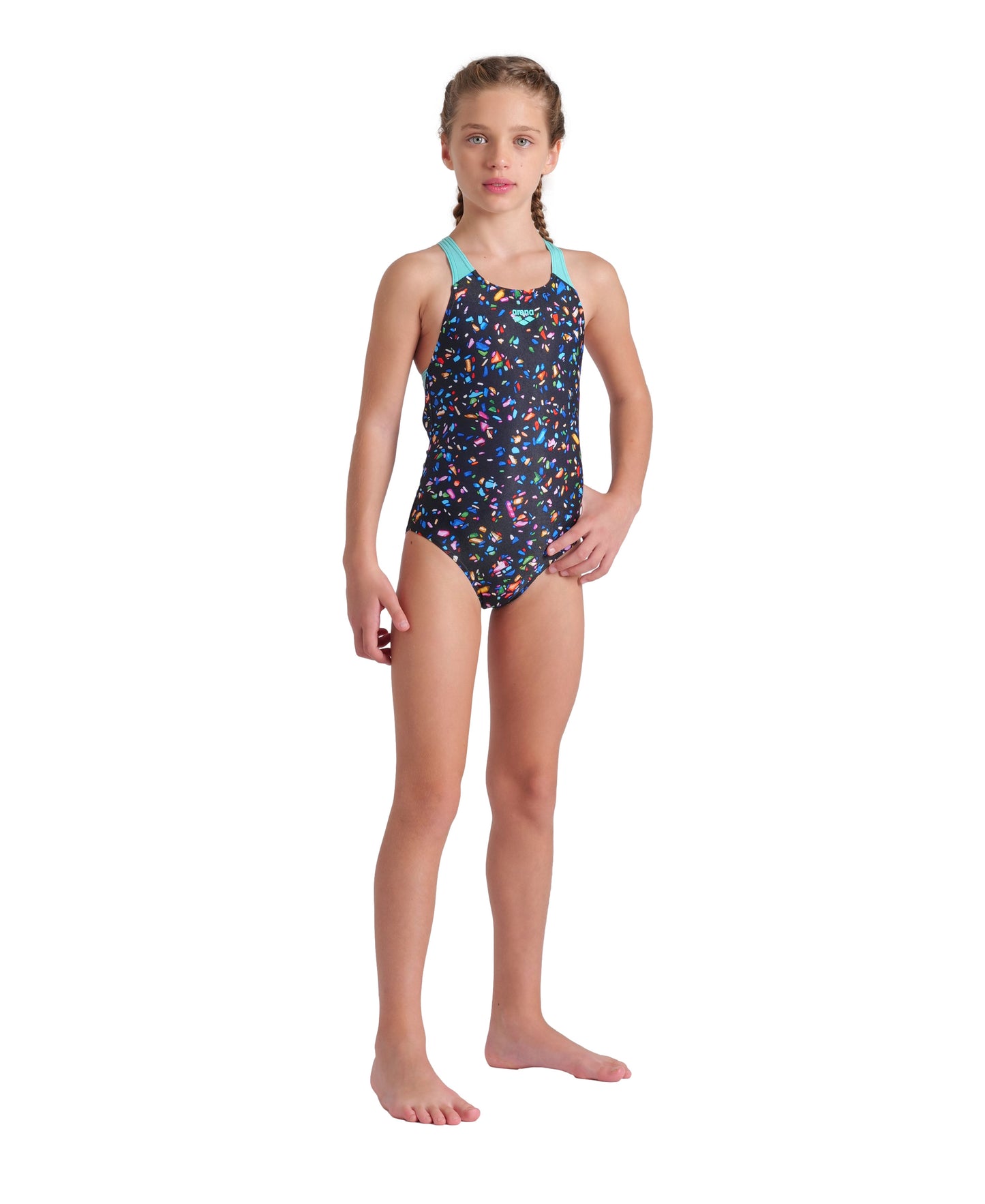 GIRL'S ARENA CONFETTI SWIMSUIT SWIM PRO BACK BLACK