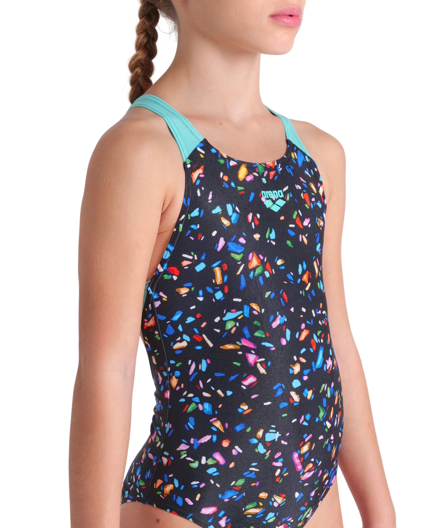 GIRL'S ARENA CONFETTI SWIMSUIT SWIM PRO BACK BLACK