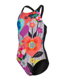 Arena Girl's Roses Swimsuit V Back One Piece – Black/White Multi