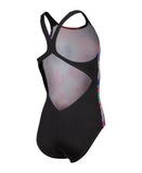 Arena Girl's Roses Swimsuit V Back One Piece – Black/White Multi