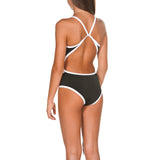 Arena Team Stripe badedragt Junior - Sort/hvid