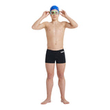 BOY'S TEAM SWIM SHORT SOLID BLACK-WHITE