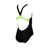 GIRL'S SWIMSUIT V BACK LOGO BLACK-SOFT GREEN