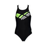 GIRL'S SWIMSUIT V BACK LOGO BLACK-SOFT GREEN