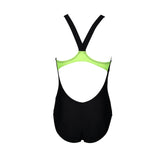 GIRL'S SWIMSUIT V BACK LOGO BLACK-SOFT GREEN