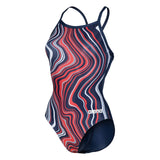 WOMEN'S SWIMSUIT LIGHTDROP BACK MARBLED NAVY-RED M