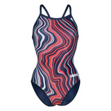 WOMEN'S SWIMSUIT LIGHTDROP BACK MARBLED NAVY-RED M